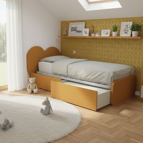 Letto singolo a cuore 80x190 con cassetti - Zolfo (1/5)