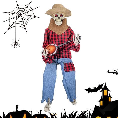 Squelette Banjo Accessoires Miniatures Réalistes et Effrayants  Décoration Halloween de squelette avec banjo Pour intérieur, tables, bibliothèques, cheminées, entrée, salon (1/5)