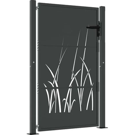 Puerta de jardín, material de acero, diseño de césped, negra (1/2)