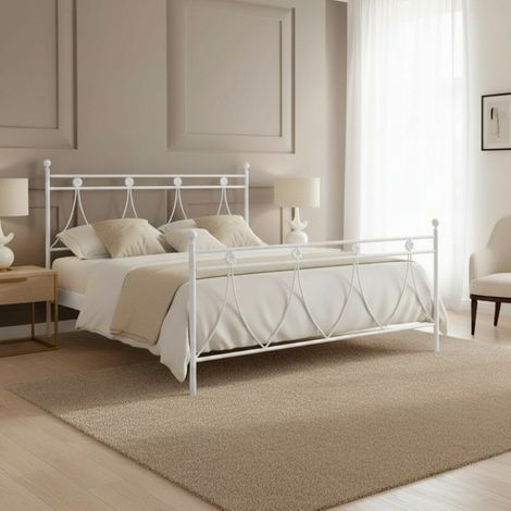 Letto in ferro matrimoniale Melissa con decoro floreale bianco opaco 170x200 cm. (1/2)