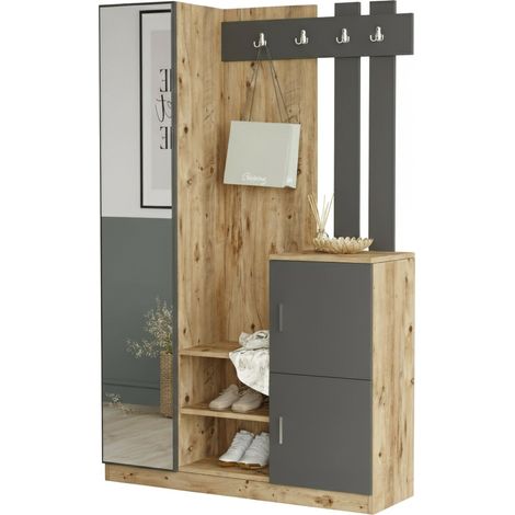 Dmora - Mobile da ingresso Australis, Entratina appendiabiti, Composizione per atrio, Consolle portaoggetti multifunzione, 114x38h180 cm, Quercia e Antracite, con imballo rinforzato, con imballo rinfo