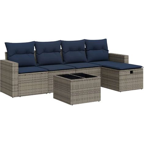 Maison Exclusive - 6-tlg. Garten-Sofagarnitur mit Kissen Grau Pol (1/5)