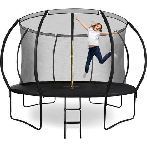 Trampoline enfant extérieur - Filet de sécurité zippé - Échelle - 366 cm