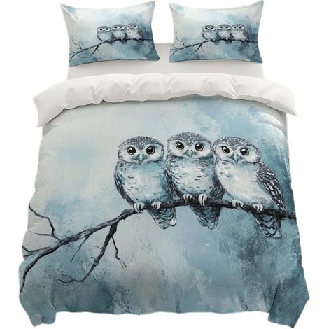 Parure de lit hibou 3D, microfibre, noir et gris, avec taie d'oreiller. C-155X220 (1/4)