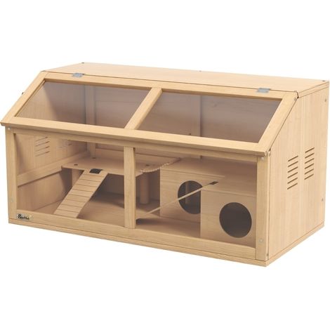 Gabbia per criceti siriani e nani con piattaforma, ponte sospeso e casetta in legno 85x45x44 cm (1/3)