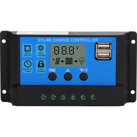Contrôleur de Panneau Solaire 12 V, Contrôleur Solaire PWM 24 V avec écran LCD, Régulateur de Panneau Solaire avec Double Port USB pour Petit Système Solaire (100A) (1/5)