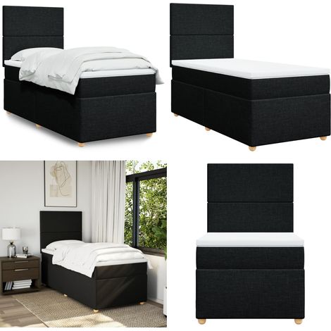 Sommier à lattes de lit avec matelas Noir 100x200 cm Tissu - Lit Double - Literie - Matelas - Sommier - Cadre De Lit - Home & Living (1/5)