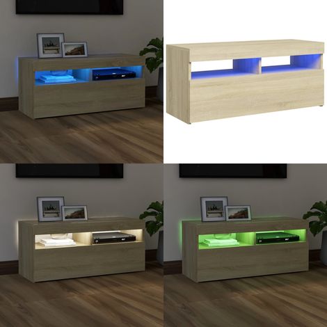 Meuble TV avec lumières LED chêne sonoma 90x35x40 cm - Meubles Tv - Meuble Tv - Armoire Tv - Télévision - Led Rgb - Home & Living (1/5)