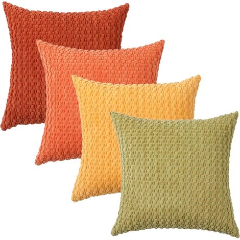 Dekorative Kissenbezüge, 45 x 45 cm, weiche Cord-Kissenbezüge, moderne, gestreifte Kissenbezüge im Bohème-Stil, 4-teiliges Set (Kissenfüllungen nicht enthalten). (1/4)