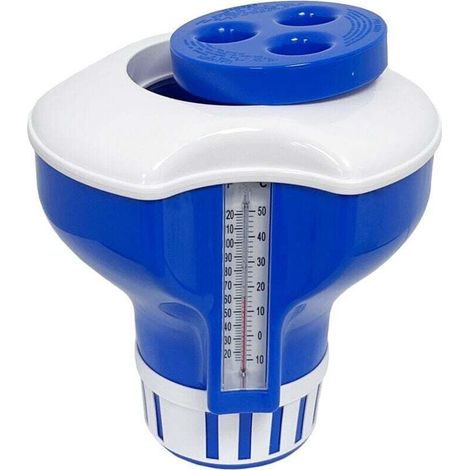 Grand flotteur doseur comprenant thermomètre, doseur de chlore réglable, pastilles de chlore et de brome, accessoires de piscine, piscine à cadre (1/4)