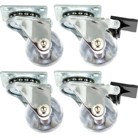 QWORK 4pcs 35mm Clear Swivel Casters with 2 Brakes, Floor Friendly PU Furniture Casters, 35kg Load Capacity (1/5)