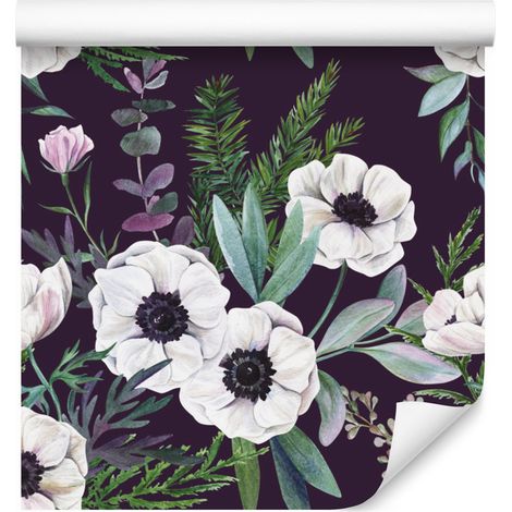 Papier peint à motifs d'anémones en fleurs pour salon et chambre, 50 x 1000 cm (1/5)