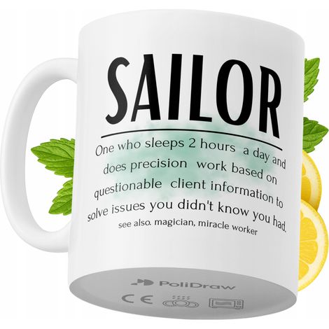 Taza de café/té divertida con diseño de texto humorístico para marineros. Taza ideal para cumpleaños, santos, días festivos y ocasiones especiales. Color blanco, 330 ml. (1/5)