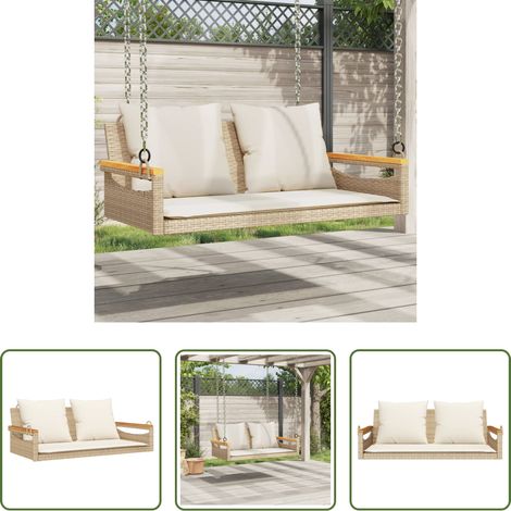 Schaukelbank - Hängebank mit Kissen Beige 109x62x40 cm Poly Rattan (1/5)