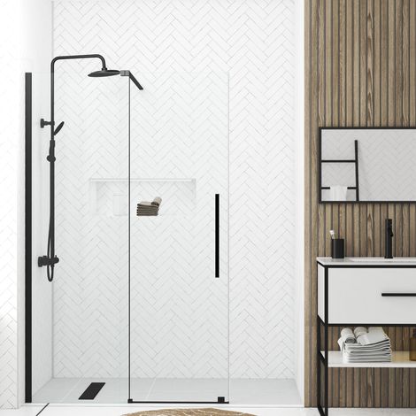 Mampara Ducha Corredera 120x195cm - Cristal Templado Tranparente 6mm - Acabado Negro Mate - SLIDE-IN (1/5)