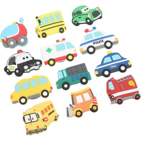 12 aimants frigo 3D dessin animé voiture, déco réfrigérateur personnalisée, adhésif souple, set de 12 pièces (1/5)