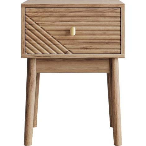 Table de Chevet Moderne en Chêne Clair avec 2 Tiroirs et Poignées Métalliques 40 x 40 x 55 cm, Lot de 2 (1/5)