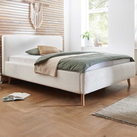 Lit double Dalila 160x200cm tissu teddy - blanc (1/5)