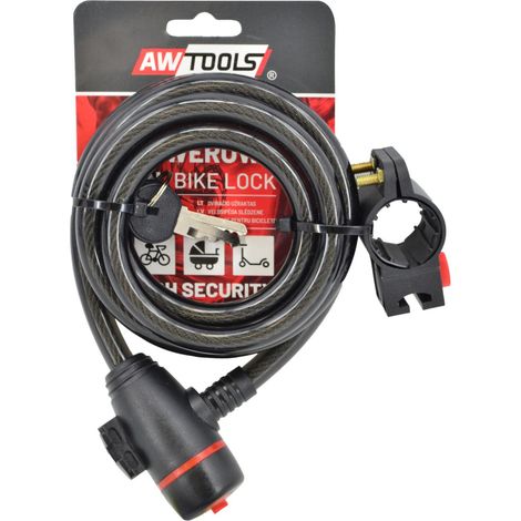 AWTOOLS - Candado de bicicleta FI 12 x 180cm, ideal para seguridad de bicicletas, diseño robusto, alta flexibilidad, fácil de usar, perfecto para uso urbano y profesional.