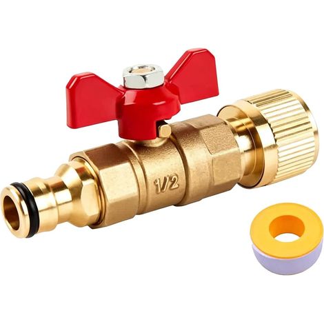 Brass hose connector with shut-off valve, for 1/2" and 3/4" garden hose taps, suitable for hose reels, taps and tanks (1/5)