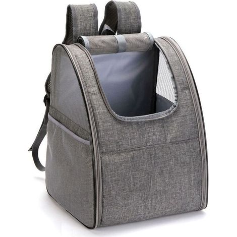 Tote Bag Sac à Dos pour Chats Petits Chiens, Coussin en Polaire Amovible Pliable en Maille Transparente Respirante, Panier de Stabilisation pour Voyager en Train ou en Avion, Gris (1/5)