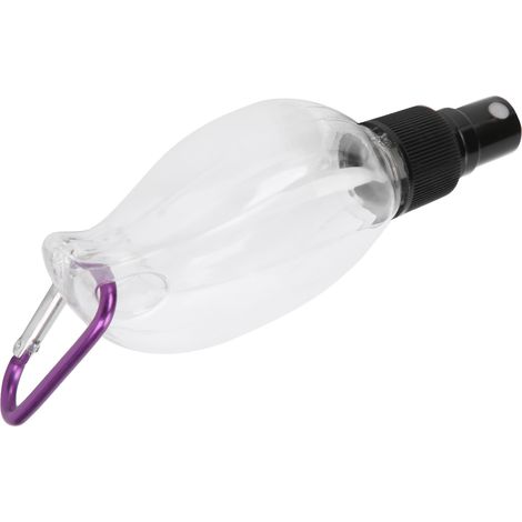 Flacon de voyage rechargeable 50ml en forme de feuille avec spray et porte-clés, bouteille de distribution transparente à bec noir (1/5)
