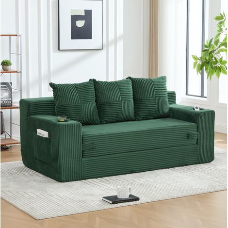 Canapé modulaire 172x87x64 cm en velours côtelé vert émeraude, convertible pour studio – MEUBLIV (1/5)