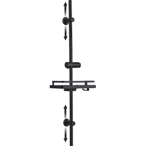 Barre de douche en acier inoxydable avec support de douchette et fixations murales réglable compatible trous existants, colonne de douche 100 cm avec étagère noir (1/5)