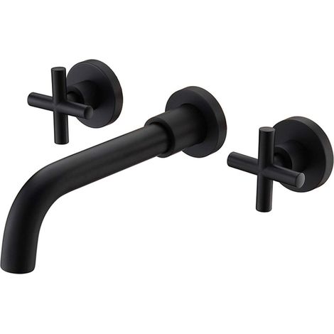 Waschtischarmatur, Messing-Badezimmerarmatur, Wandmontage-Doppelgriff-Waschtischmischer und Rohbau-Einlassventil inklusive (Farbe: Schwarz) (1/3)