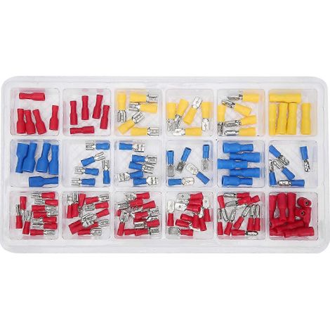 120-teiliges Set mit Crimp-Elektrokabelschuhen, isolierten Drahtverbindern und Verdrahtungszubehör für wasserdichte und zuverlässige Verbindungen. (1/4)