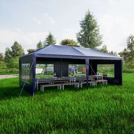 BIRCHTREE 3X6M Outdoor PE Gazebo Patio Shade Canopy Waterproof 6 Pieces Sidewalls Blue (1/5)