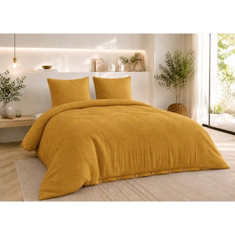 Parure de lit 240 x 220 cm Double gaze de coton GAÏA Safran + 2 taies 60x60 cm
