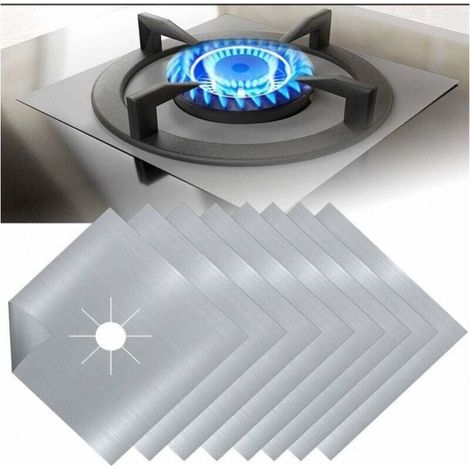 pezzi di protezione per fornelli a gas in teflon argentato, protezione per fornelli a gas, protezione per bruciatori a gas, anticorrosione, antiaderente, cucina, 27x27cmx0,4mm (1/4)