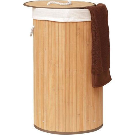 Panier À Linge 55 L En 100 % Bambou,Rond,Avec Couvercle Et Sac À Linge Amovible,Solide,Pliable,Pour Salle De Bain,Chambre À [CA146] (1/5)