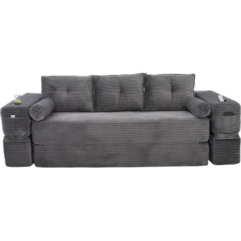 Divano letto 3 posti in velluto a coste grigio scuro MODENUIT (1/5)