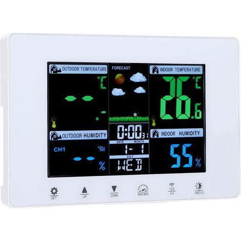 Horloge météo avec écran LCD couleur et thermomètre atomique numérique pour garage. (1/5)