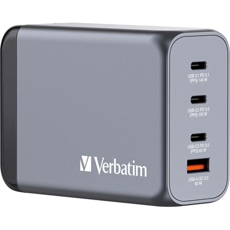 Verbatim GaN Charger 240 W, 4 Ports USB-C Ladegerät, Power Adapter mit 3 x USB-C und 1 x USB-A, Schnellladegerät als Mehrfachstecker (1/5)