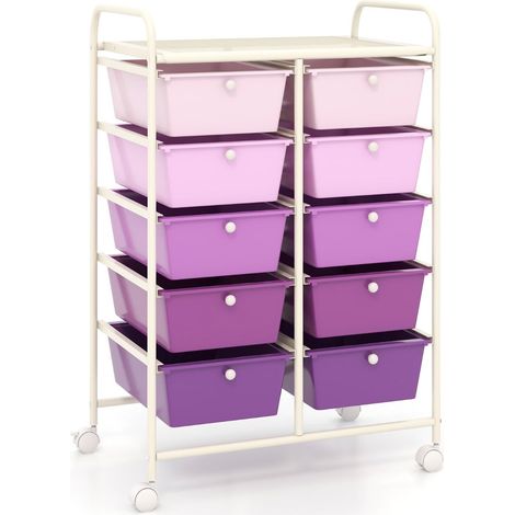 Carrello portaoggetti su ruote 65,5 x 37 x 87 cm con 10 cassetti estraibili e ruote bloccabili metallo viola 200011376