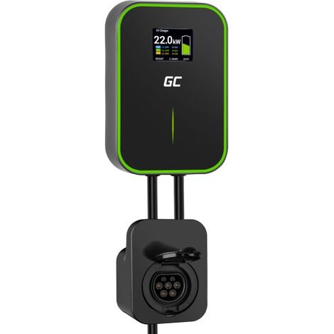 Borne de recharge murale Green Cell pour véhicules électriques 22 kW avec prise et RFID (1/5)