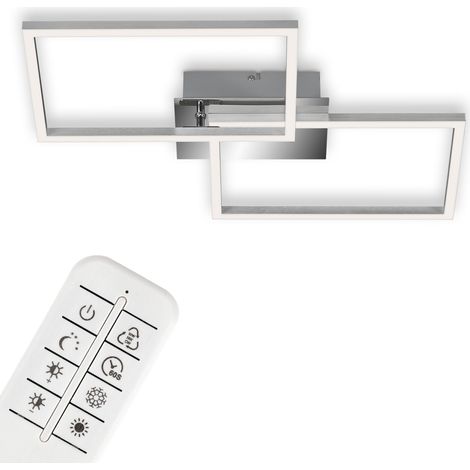 Éclairage plafonnier LED, plafonnier à intensité réglable, télécommandé, incluant une commande pour la température de couleur, chrome et aluminium, 50 x 38,8 x 7,8 cm (LxlxH) (1/5)