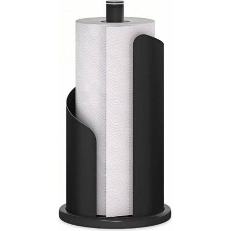 (noir pur) Porte rouleau d'essuie tout design en acier inoxydable mat H 30 cm Ø 15 cm Porte rouleau de papier essuie tout debout