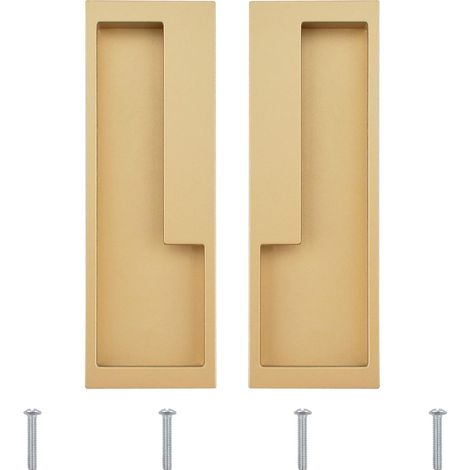 Lot de 2 poignées de porte coulissante encastrées en alliage avec vis cachées, modernes et simples pour tiroir de grange, placard, armoire (or mat)