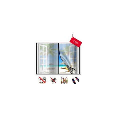 Lot de 2 Moustiquaire Fenêtre Magnétique, Auto-Adhésif Rideau en Maille Moustiquaire Porte Magnétique,Fermeture Automatique, pour Fenêtre Portes-Black-A 47x47inch(120x120cm) Moustiquaire de fenêtre (1/4)