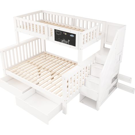 Multifunktions-Hochbett für Kinder in Weiß mit Tafel und Stauraum 90 x 200 + 140 x 200 (1/5)