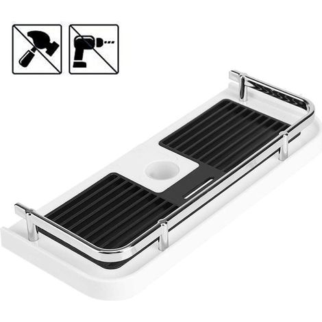 Étagère de douche pour la tringle de douche Sans Perçage salle de Bains Douche Rack Duschregal Douche salle de Bain Rangement étagère de douche à Accrocher Badezimmerablage avec 2 Crochets (1/5)