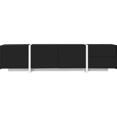 Niedriges TV-Möbel Schwarz-Weiß aus Spanplatte mit LED, 170 x 30 x 39 cm (1/5)