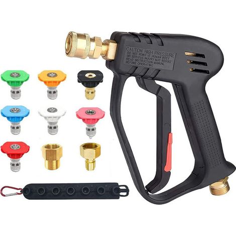 Pistolet court pour nettoyeur haute pression, 5 buses, tige coudée d'extension de 7 pouces, connecteur M22, remplacement de l'eau chaude et froide(1pc) (1/5)