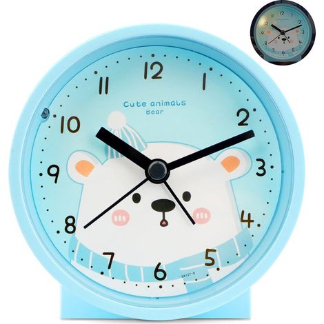Réveil enfant voyage léger quartz silencieux, petit réveil analogique portable avec fonction snooze et veilleuse, couleur bleue, sans répétition (1/5)