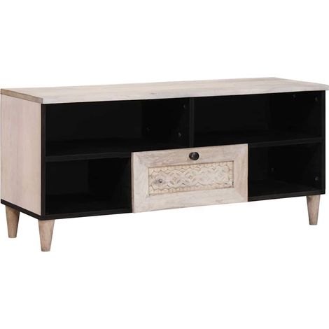 Mueble de TV con cajón Blanco Blanqueado 100 x 33 x 46 cm vidaXL