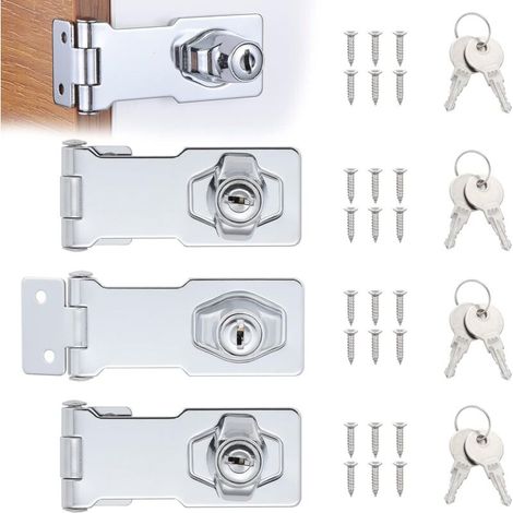 Serrure de sécurité en acier inoxydable 4 pièces – Pêne dormant et loquet de porte de 3 pouces avec clés et vis, adapté aux portes, armoires et placards (1/5)